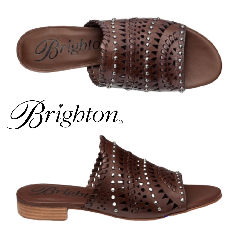 Brighton Ferrara NEO Caramel Laser Cut Studded Leather Sandals - 9